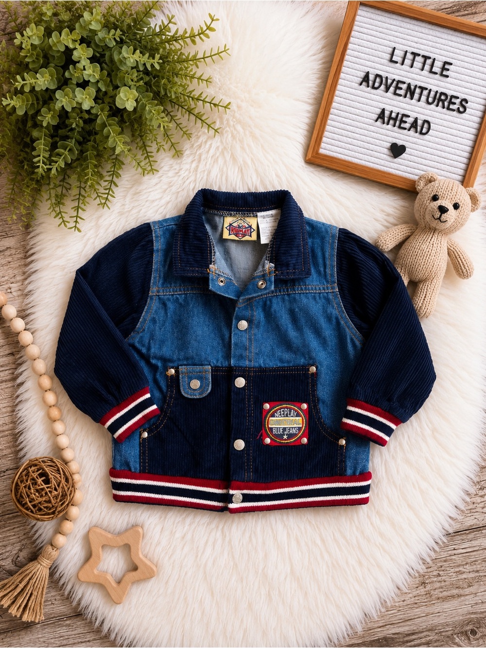 Vintage Weeplay 100% Cotton Navy & Denim Kids' Jacket - Patch Detail